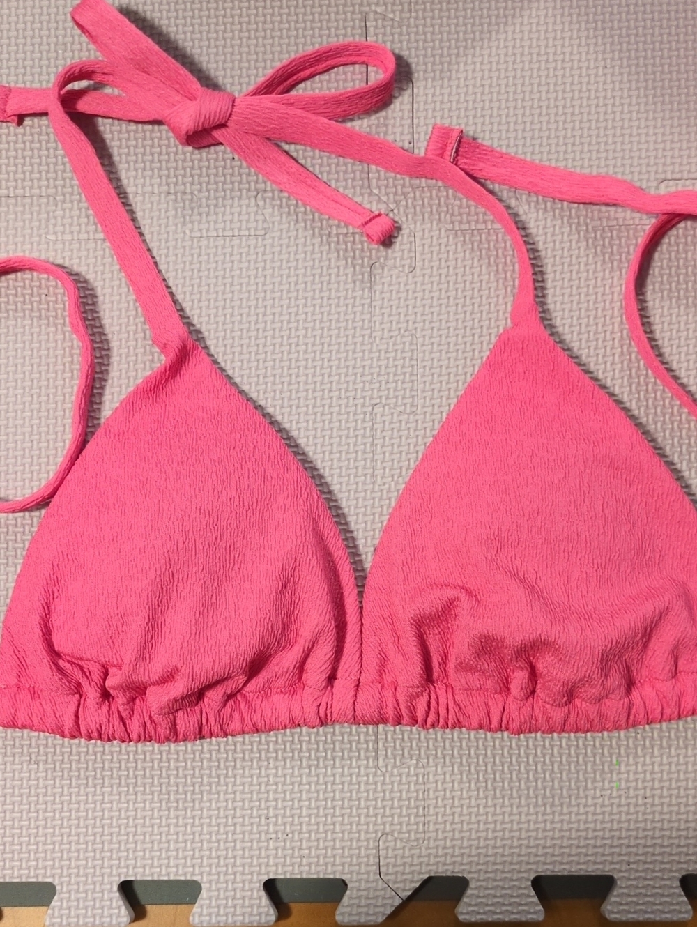 Women's Vibrant Pink Triangle Bikini Top - Soft Textured Halter